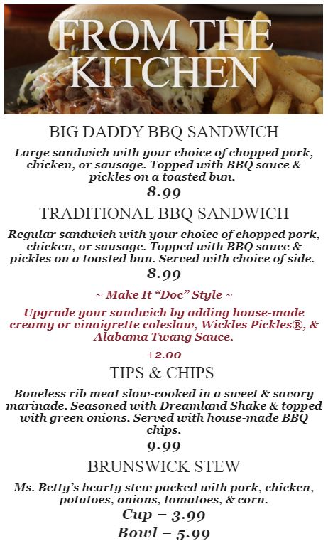 Dreamland BBQ Dreamland BBQ General Menu - American Menu in Birmingham, AL