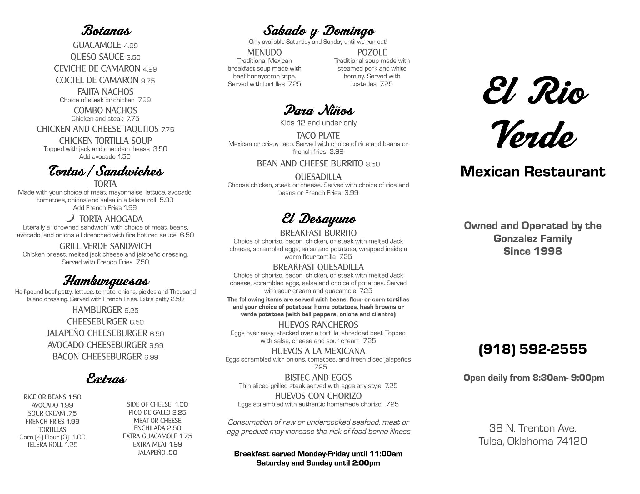 El Rio Verde Restaurant El Rio Verde Restaurant Menu - Mexican Menu in Tulsa, OK