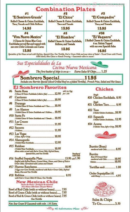 El Sombrero Restaurant El Sombrero Restaurant Menu - American Menu in Gallup, NM