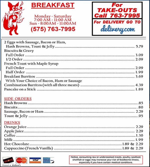Foxy's Drive In Foxys Drive In Menu - American Menu in Clovis, NM