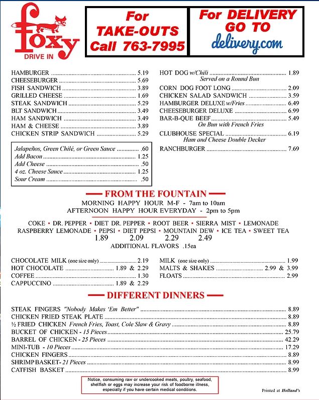 Foxy's Drive In Foxys Drive In Menu - American Menu in Clovis, NM
