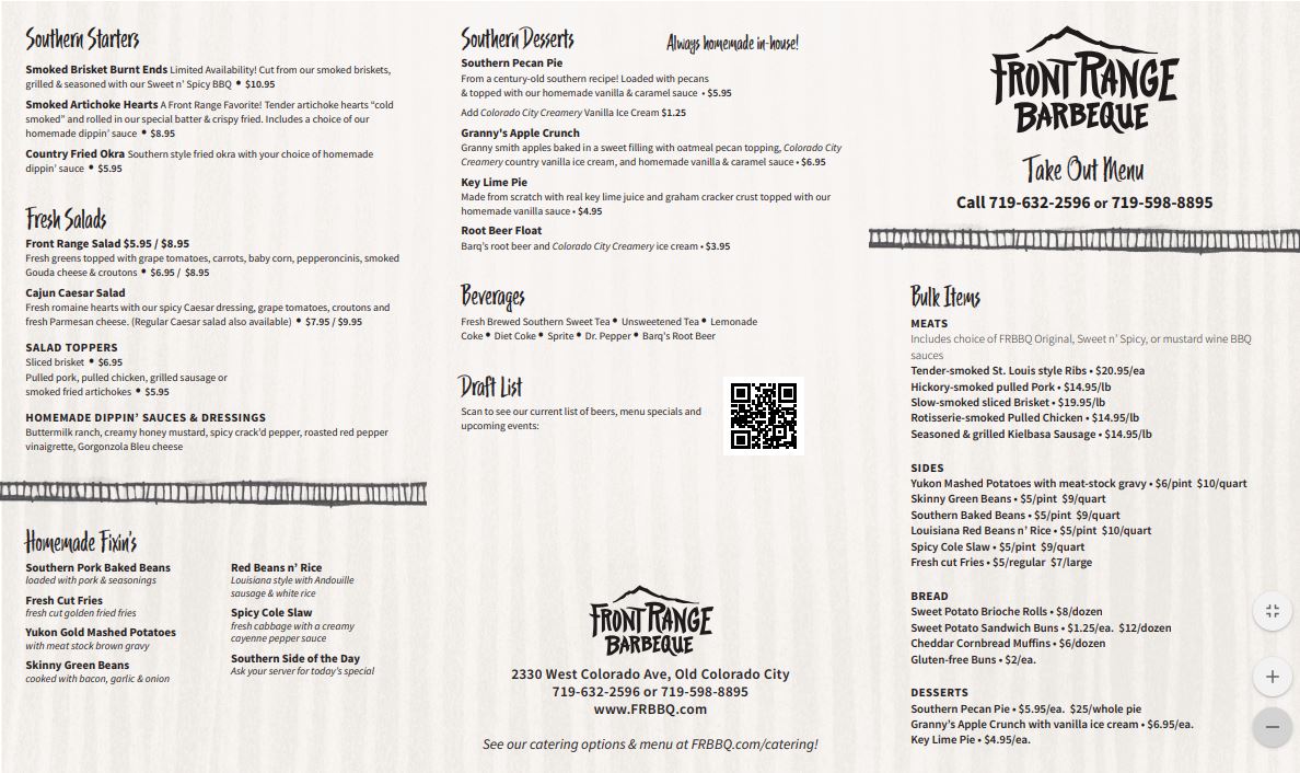 Front Range Barbeque Front Range Barbeque Menu - Bar Menu in Colorado Springs, CO