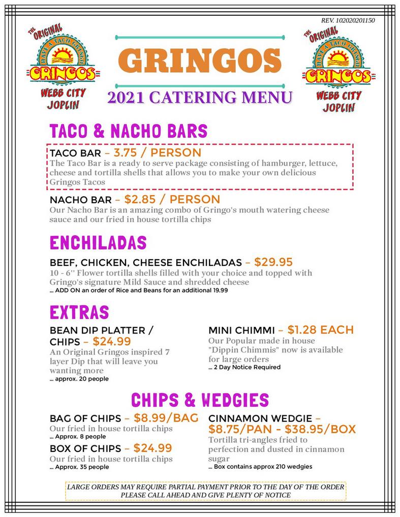 Gringos Gringos General Menu - American Menu in Webb City, MO