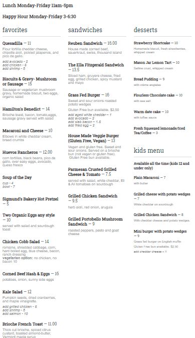 Hamilton's Hamilton's General Menu - Bars Menu in Brooklyn, NY