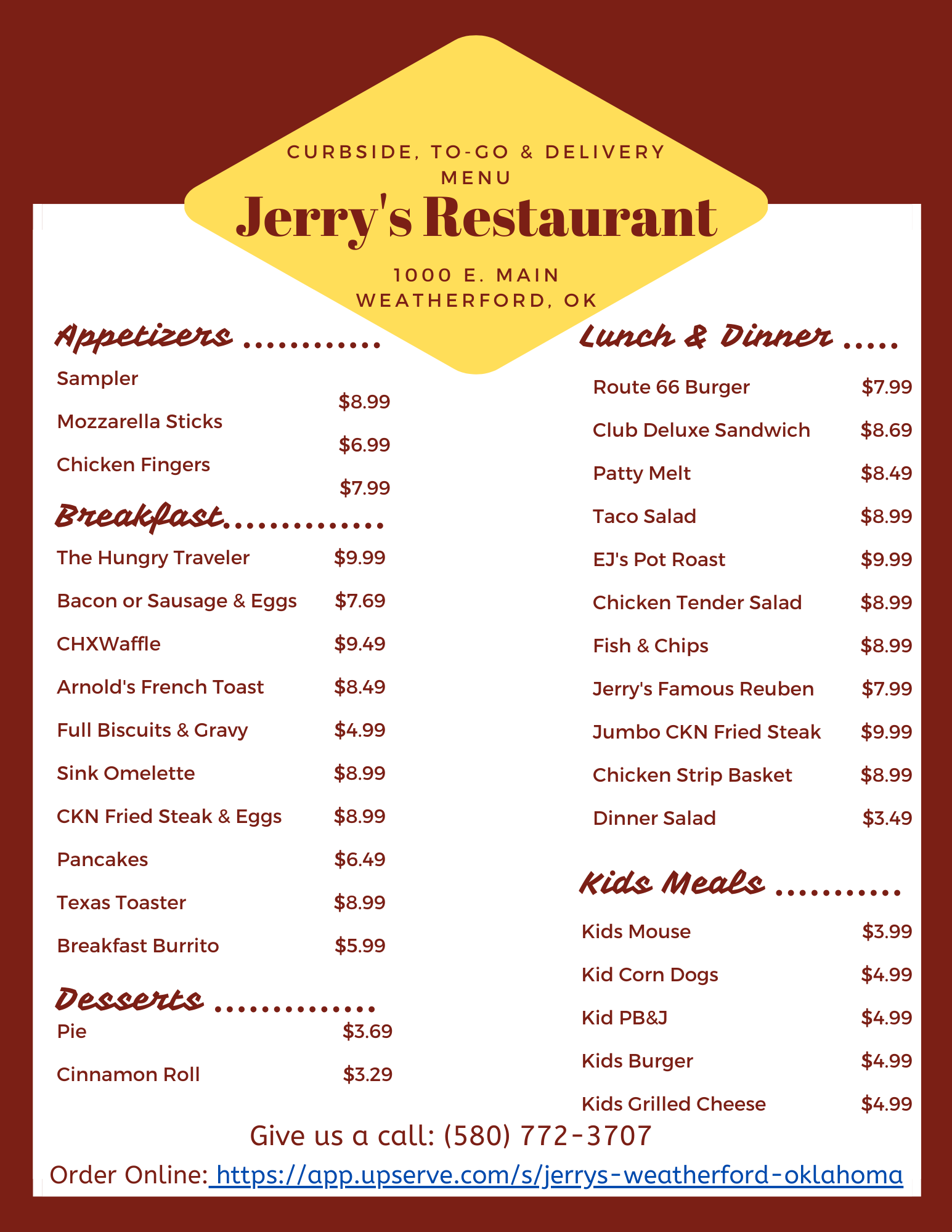 Jerry's Jerry's General Menu - American Menu in Weatherford, OK