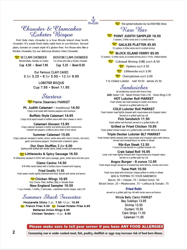 Jimmy's Port Side Jimmy's Port Side General Menu - Seafood Menu in Narragansett, RI