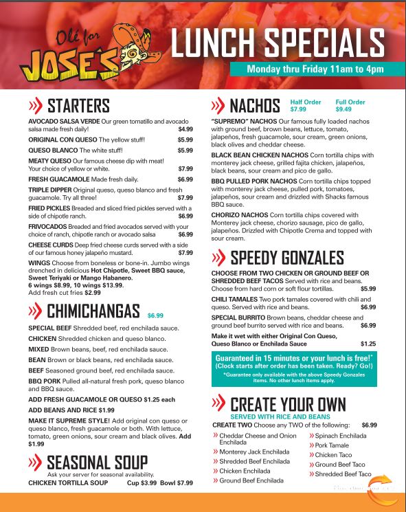 Jose's Bar & Grill Joses Bar & Grill Menu - American Menu in Springdale, AR
