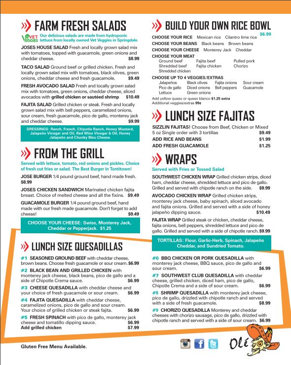 Jose's Bar & Grill Joses Bar & Grill Menu - American Menu in Springdale, AR