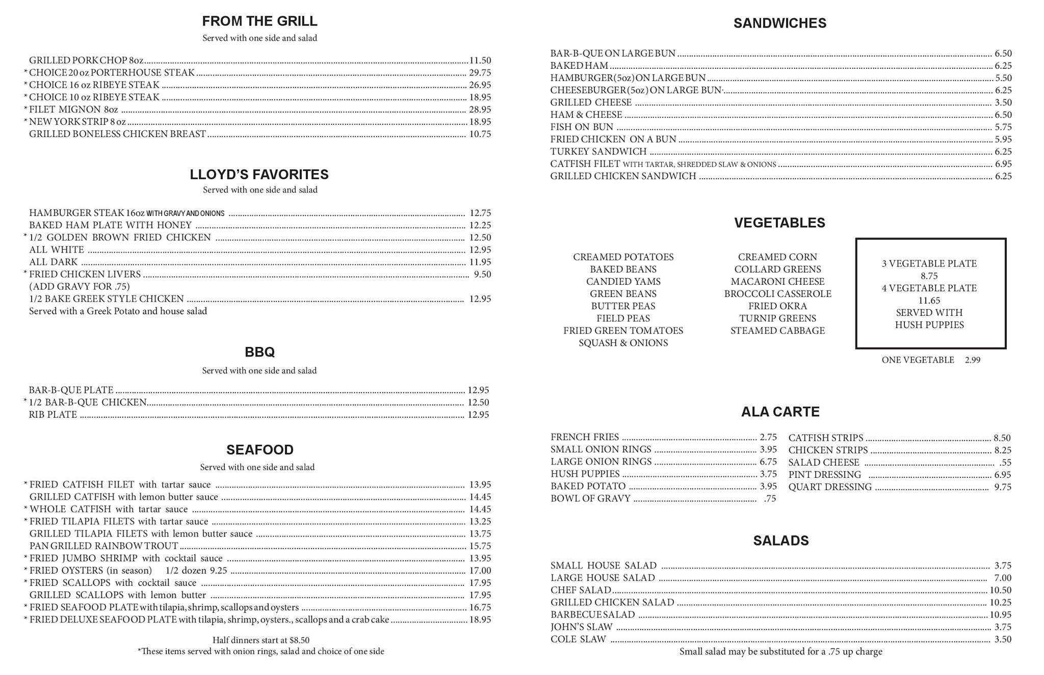 Lloyd's Restaurant Lloyds Restaurant Menu - American Menu in Birmingham, AL