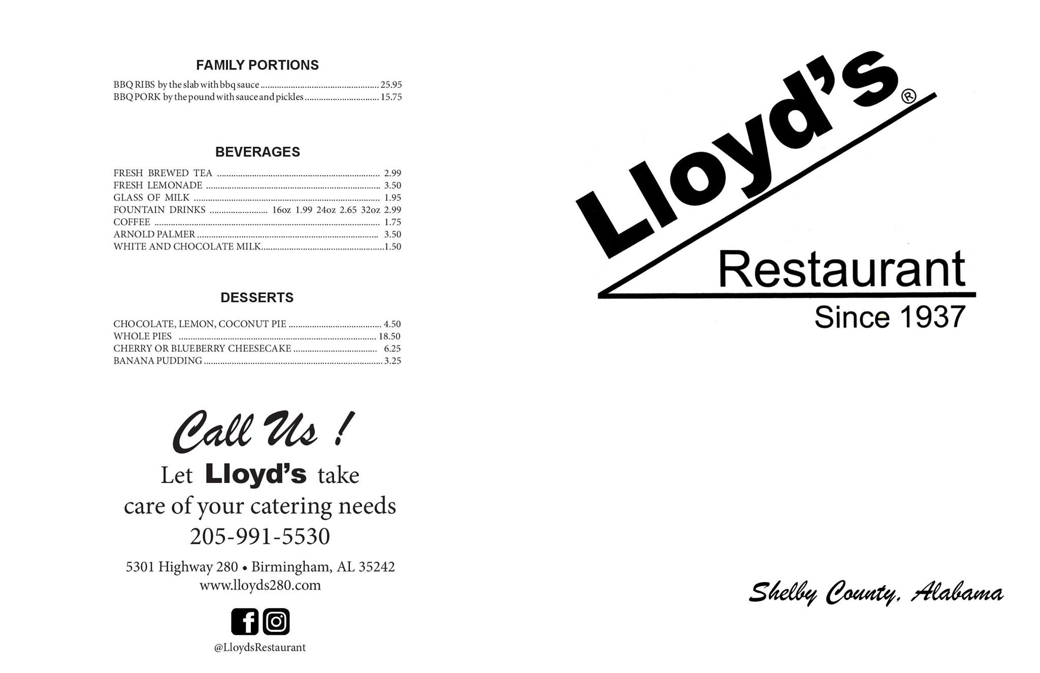 Lloyd's Restaurant Lloyds Restaurant Menu - American Menu in Birmingham, AL