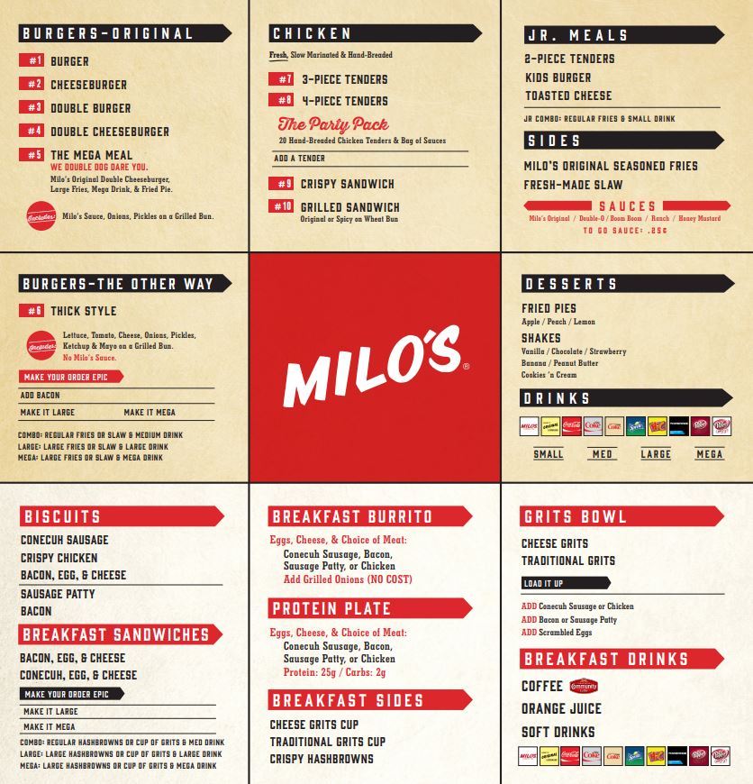 Milo's Hamburgers Milos Hamburgers Menu - American Menu in Birmingham, AL