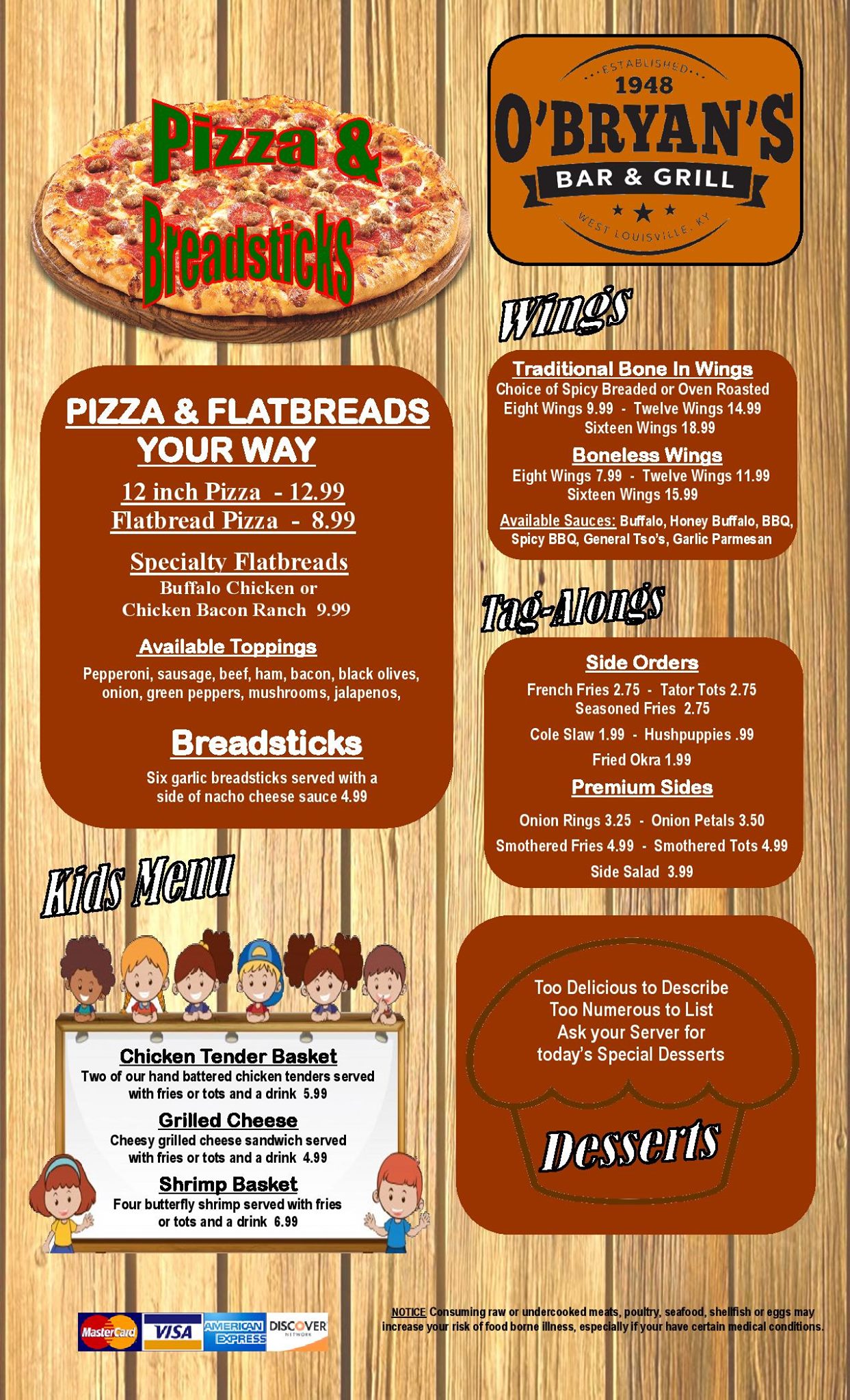 O’Bryan’s Bar & Grill O’Bryan’s Bar & Grill General Menu - Bar & Grill Menu in Owensboro, KY