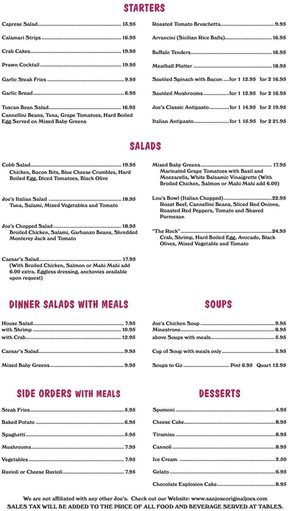 Original Joe's San Jose Original Joes Menu - American Menu in San Jose, CA