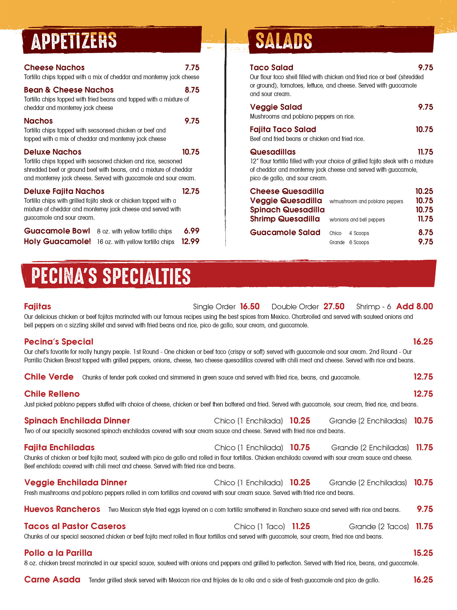 Pecina's Mexican Cafe Pecinas Mexican Cafe Menu - American Menu in Weatherford, OK