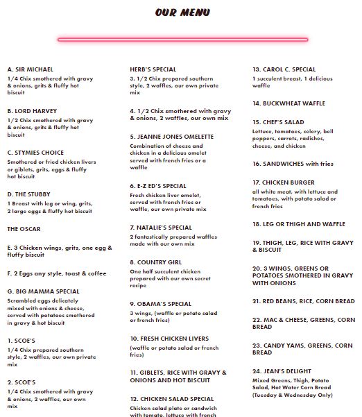 Roscoe's House of Chicken and Waffles Roscoe's House of Chicken and Waffles General Menu - Soul Food Menu in Inglewood, CA