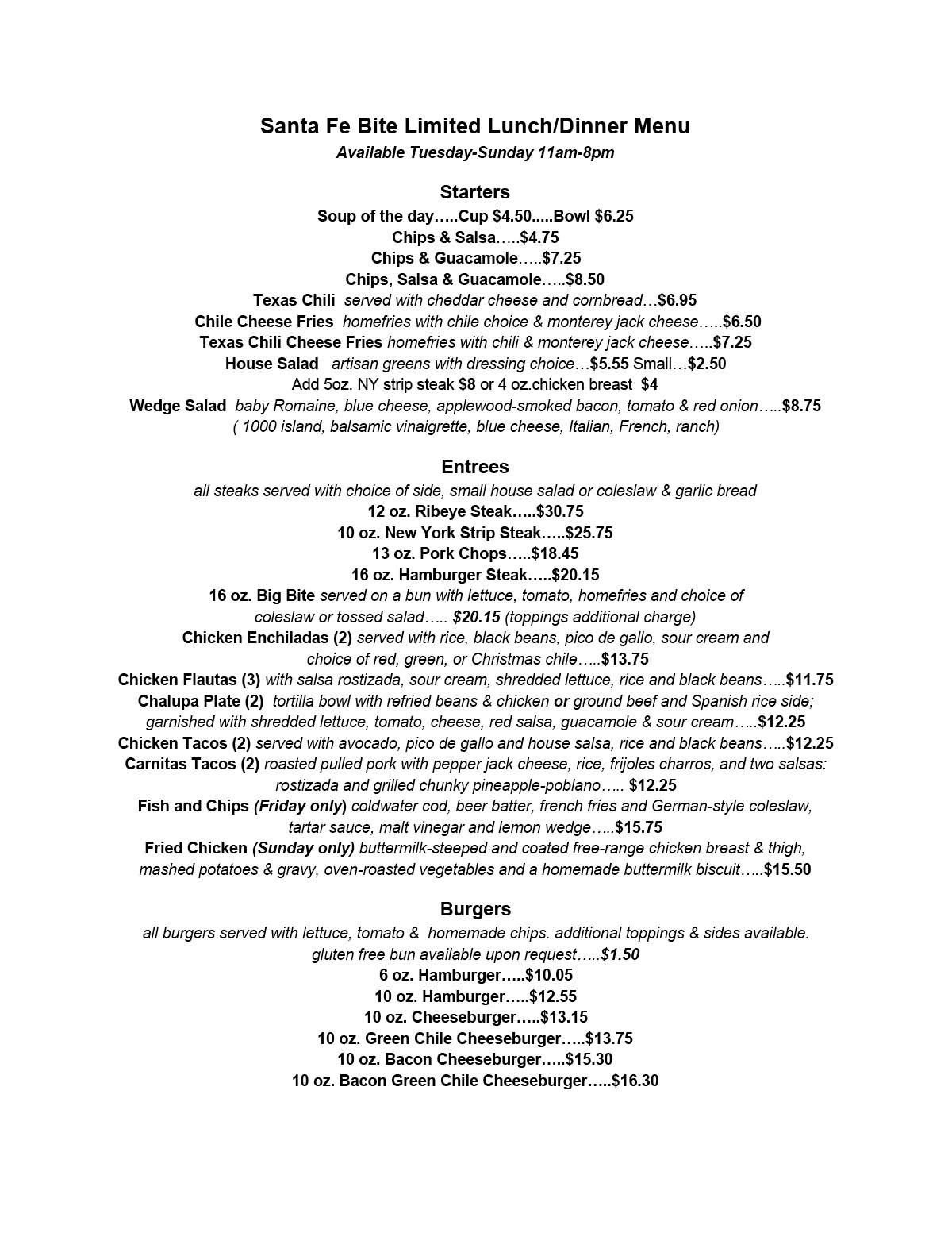 Santa Fe Bite Santa Fe Bite Menu - American Menu in Santa Fe, NM