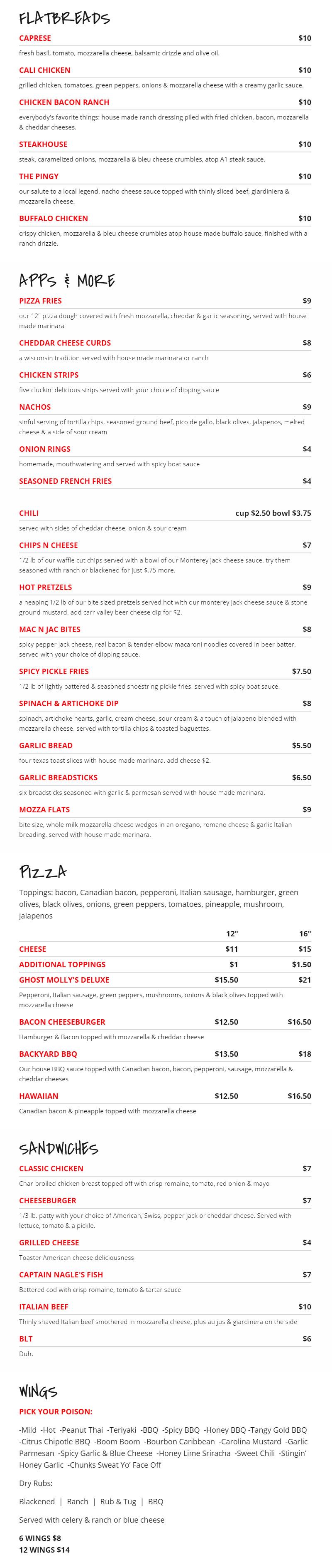 Showboat Saloon Showboat Saloon Menu - Bar Menu in Wisconsin Dells, WI