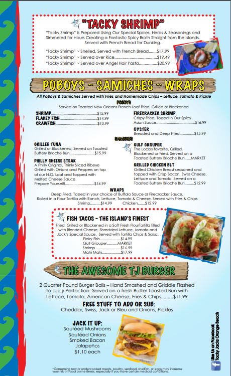 Tacky Jacks Gulf Shores Tacky Jacks - Gulf Shores Menu - Bar Menu in Gulf Shores, AL