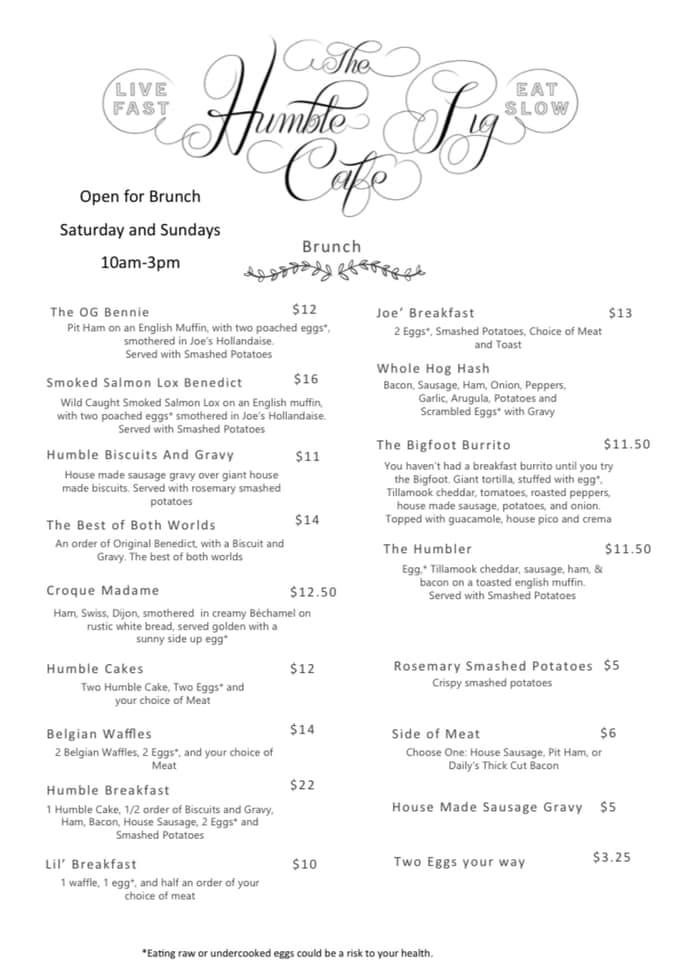The Humble Pig Cafe The Humble Pig Cafe Menu - Cafe Menu in Molalla, OR