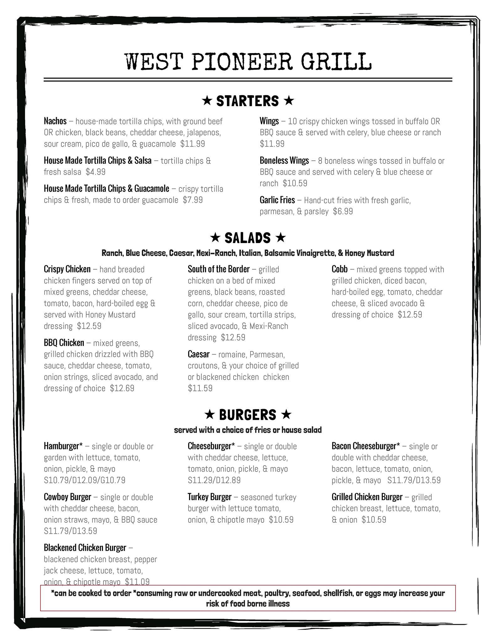 West Pioneer Grill West Pioneer Grill Menu - Grill Menu in Puyallup, WA