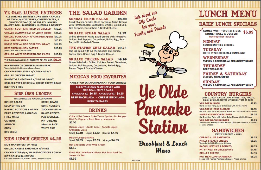 Ye Olde Pancake Station Ye Olde Pancake Station Menu - American Menu in Amarillo, TX