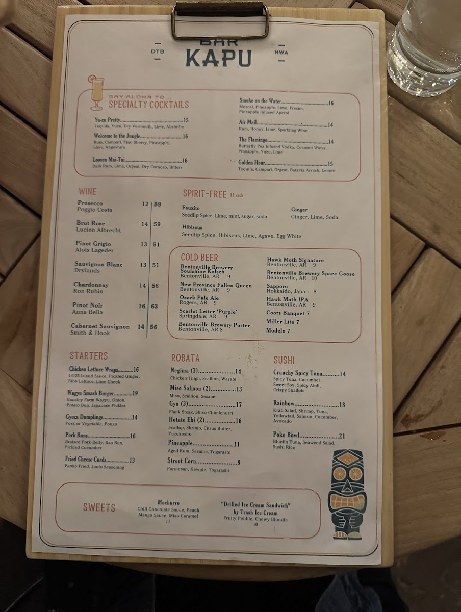 Bar Kapu Bar Kapu General Menu - Bars Menu in Bentonville, AR