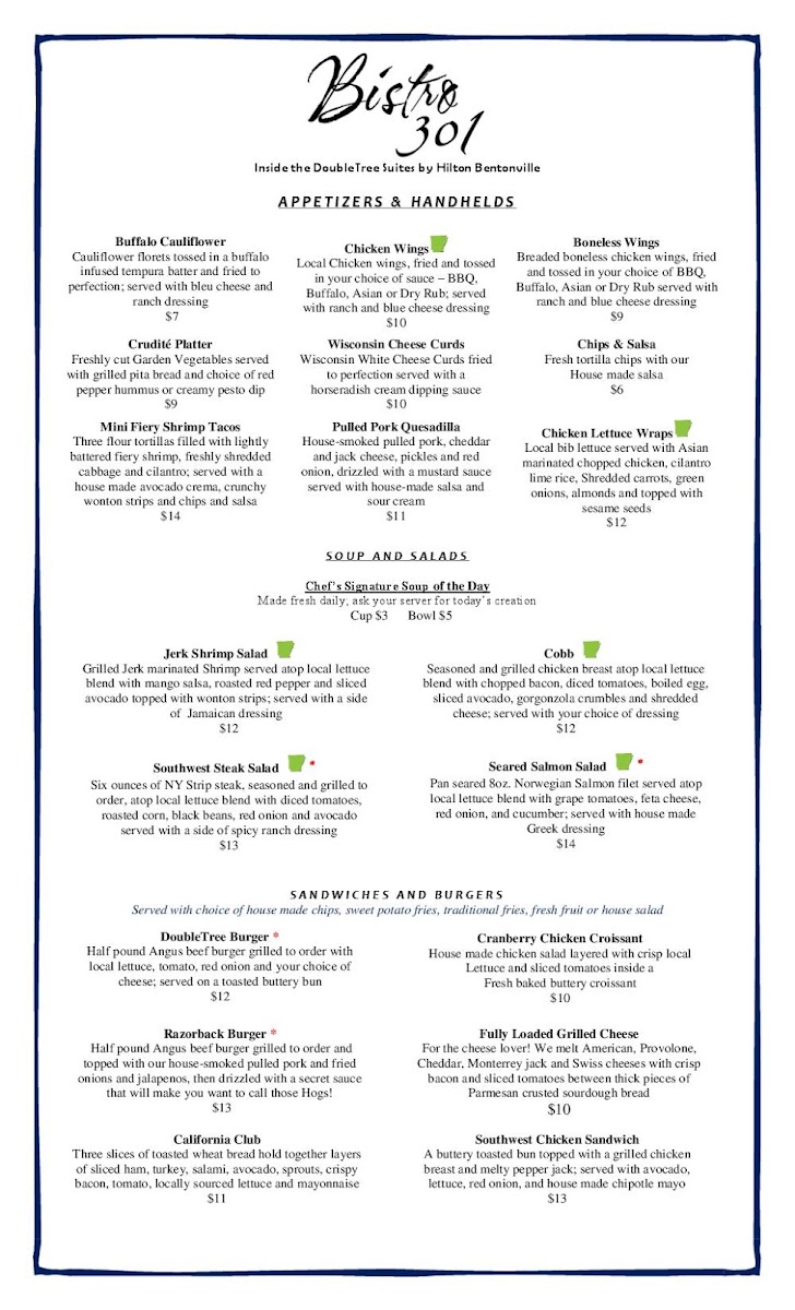Bistro 301 Bistro 301 General Menu - Bistro Menu in Bentonville, AR
