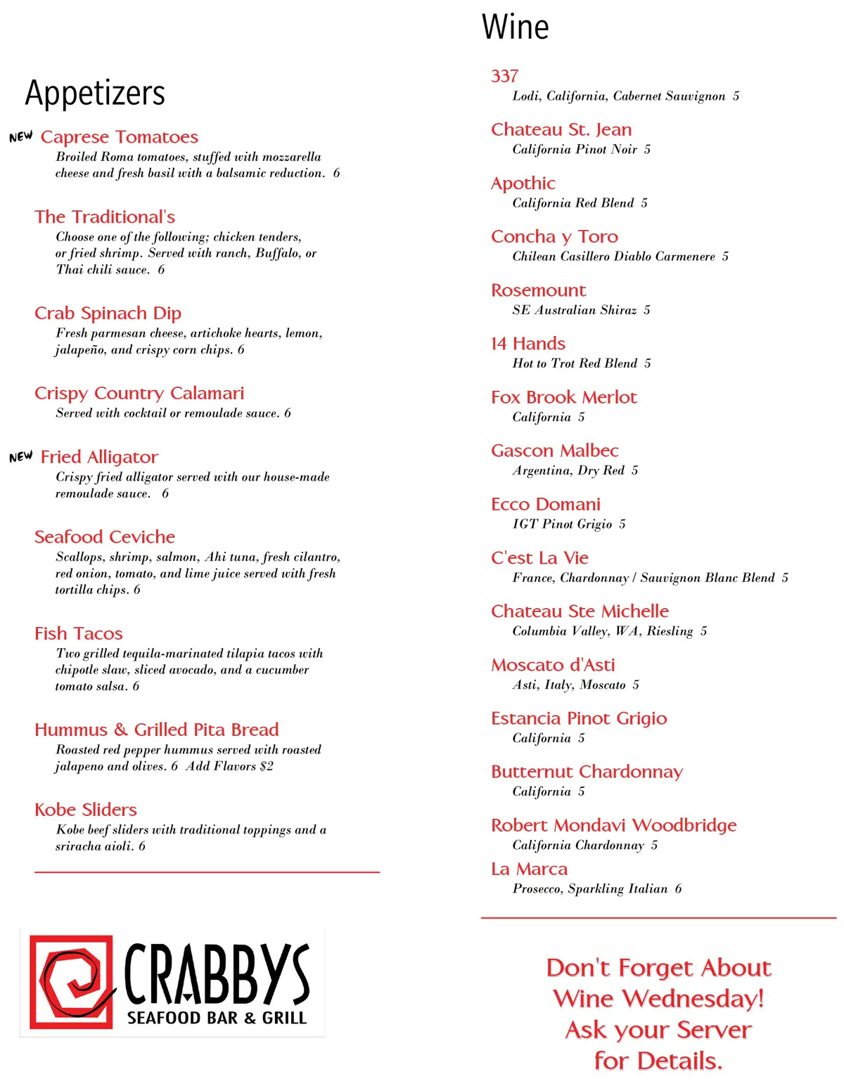 Crabbys Seafood Bar & Grill Crabbys Seafood Bar & Grill General Menu - American Menu in Rogers, AR