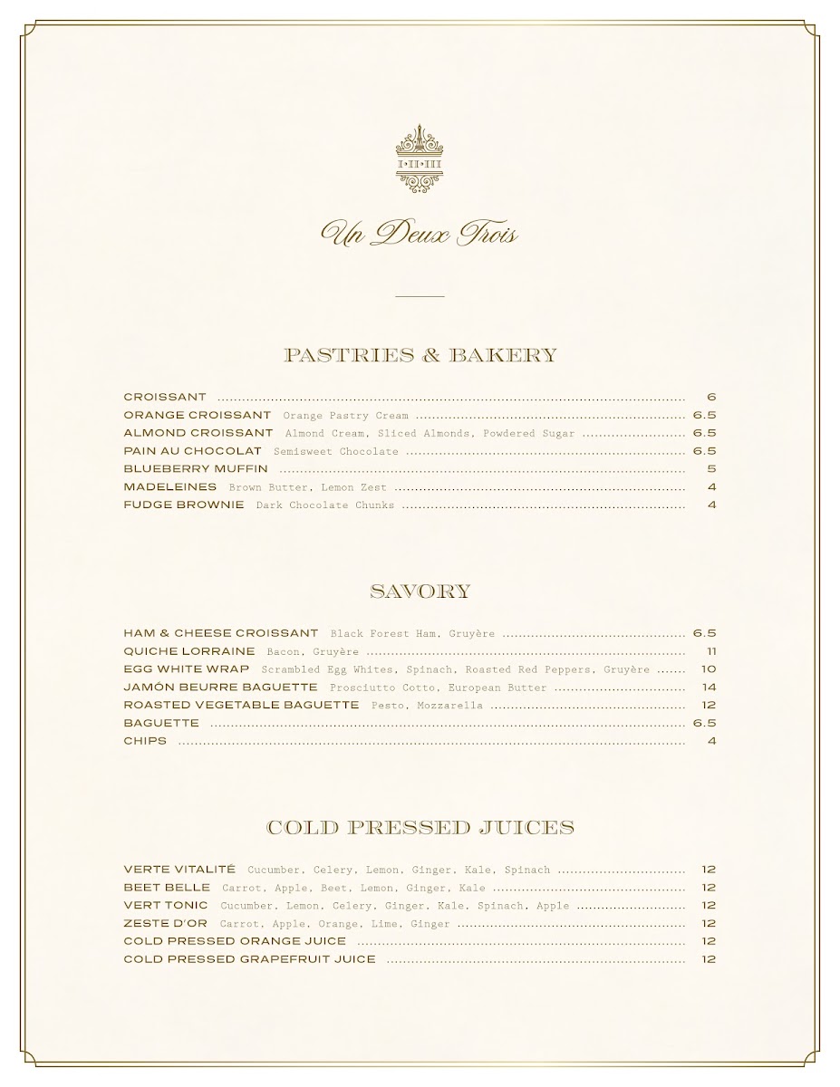 Un Deux Trois Café Un Deux Trois Café General Menu - Bakery Menu in Rogers, AR